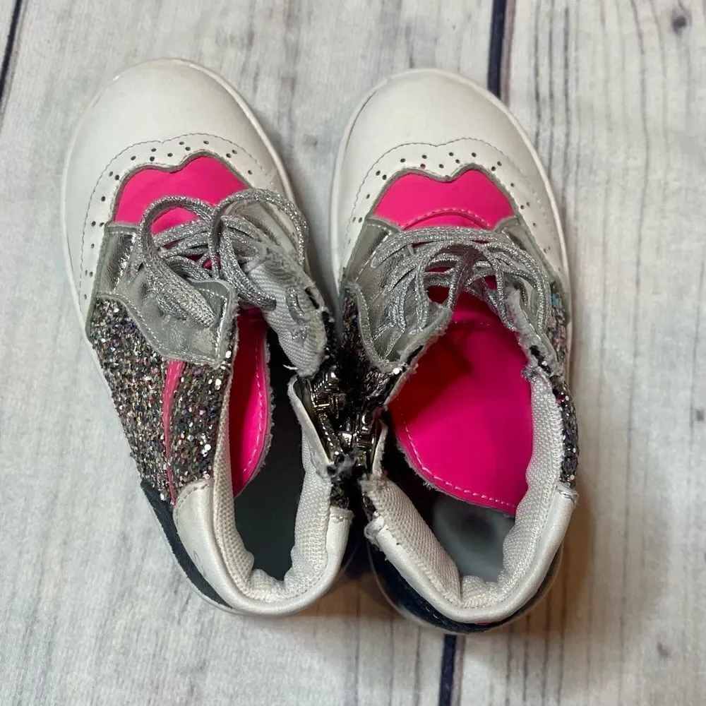 Style Child Ella High Top Sneakers Pink White &‎ Black Glitter Size EU 24 US 8